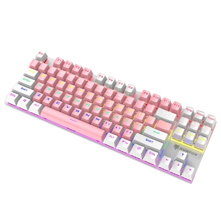 XUNFOX K80 87 Keys Wired Gaming Mechanical Illuminated Keyboard, Cable Length:1.5m(Pink White) - Wired Keyboard by XUNFOX | Online Shopping South Africa | PMC Jewellery | Buy Now Pay Later Mobicred