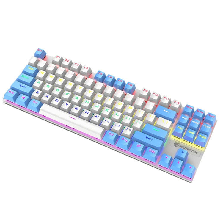 XUNFOX K80 87 Keys Wired Gaming Mechanical Illuminated Keyboard, Cable Length:1.5m(White Blue) - Wired Keyboard by XUNFOX | Online Shopping South Africa | PMC Jewellery | Buy Now Pay Later Mobicred