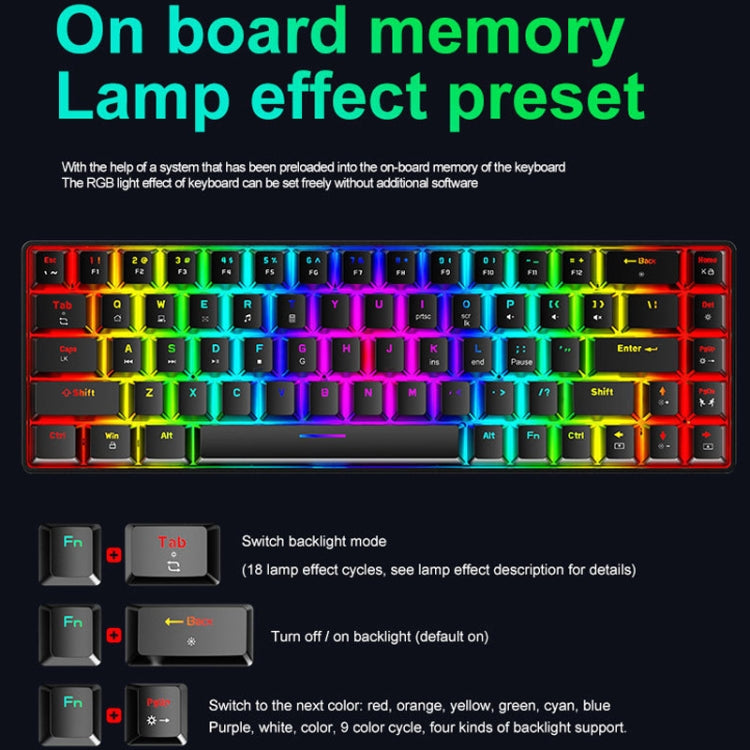 ZIYOU LANG T8 68 Keys RGB Luminous Gaming Mechanical Keyboard, Cable Length:1.6m(Black Tea Shaft) - Wired Keyboard by ZIYOU LANG | Online Shopping South Africa | PMC Jewellery | Buy Now Pay Later Mobicred