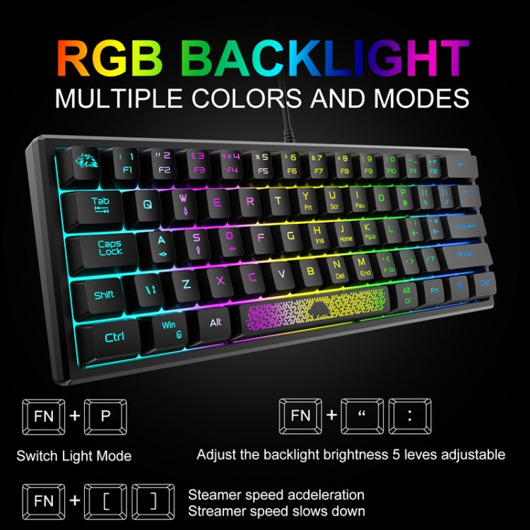 ZIYOU LANG K61 62 Keys RGB Lighting Mini Gaming Wired Keyboard, Cable Length:1.5m(Black) - Wired Keyboard by ZIYOU LANG | Online Shopping South Africa | PMC Jewellery | Buy Now Pay Later Mobicred