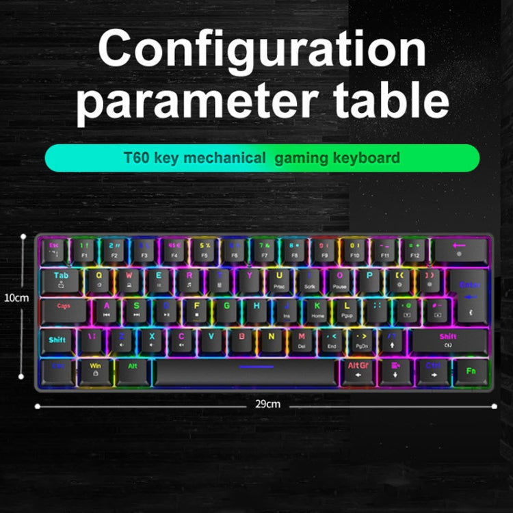 ZIYOU LANG T60 62-Key RGB Luminous Mechanical Wired Keyboard, Cable Length:1.5m(Blue Red Shaft) - Wired Keyboard by ZIYOU LANG | Online Shopping South Africa | PMC Jewellery | Buy Now Pay Later Mobicred