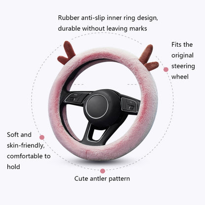 Antler Thick Plush Steering Wheel Cover, Style: O Type (Pink) - Steering Wheel Accessories by PMC Jewellery | Online Shopping South Africa | PMC Jewellery | Buy Now Pay Later Mobicred