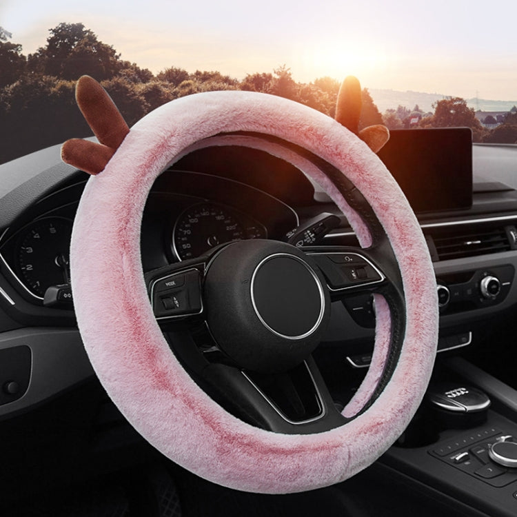 Antler Thick Plush Steering Wheel Cover, Style: O Type (Pink) - Steering Wheel Accessories by PMC Jewellery | Online Shopping South Africa | PMC Jewellery | Buy Now Pay Later Mobicred