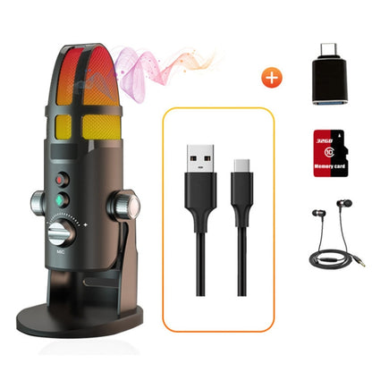 M9 RGB Condenser Microphone Built-in Sound Card,Style: Computer+Type-C+ 32G+3m Headphone - Microphone by PMC Jewellery | Online Shopping South Africa | PMC Jewellery | Buy Now Pay Later Mobicred