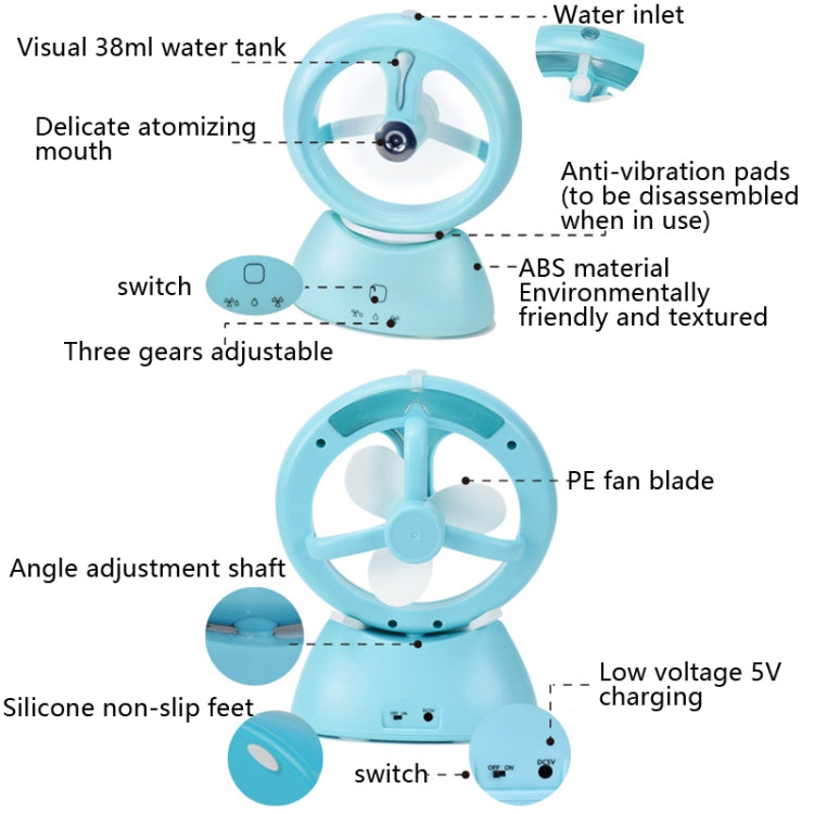 Mini USB Rechargeable Spray Fan Student Dormitory Office Desktop Mute Fan(Glossy Blue) - Electric Fans by PMC Jewellery | Online Shopping South Africa | PMC Jewellery | Buy Now Pay Later Mobicred