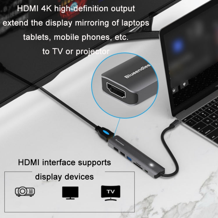 Blueendless Type-C+USB 3.0/2.0+HDMI4K HUB, Specification: 5 in 1 - USB HUB by Blueendless | Online Shopping South Africa | PMC Jewellery | Buy Now Pay Later Mobicred