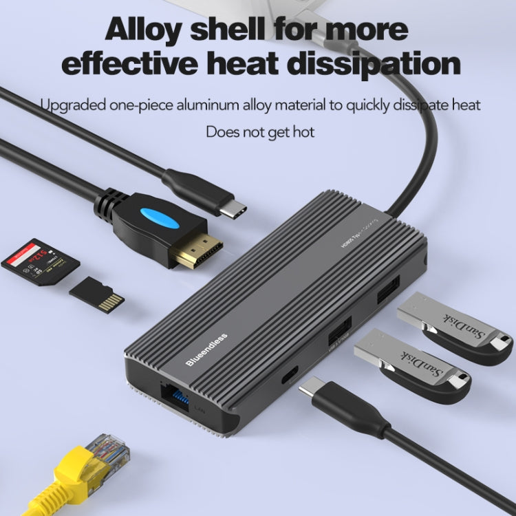 Blueendless 8K/30Hz Type-C To Gigabit Ethernet USB3.1 Docking Station(8 in 1) - USB HUB by Blueendless | Online Shopping South Africa | PMC Jewellery | Buy Now Pay Later Mobicred