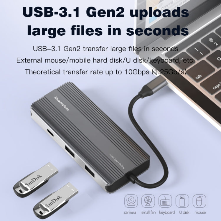 Blueendless 8K/30Hz Type-C To Gigabit Ethernet USB3.1 Docking Station(8 in 1) - USB HUB by Blueendless | Online Shopping South Africa | PMC Jewellery | Buy Now Pay Later Mobicred