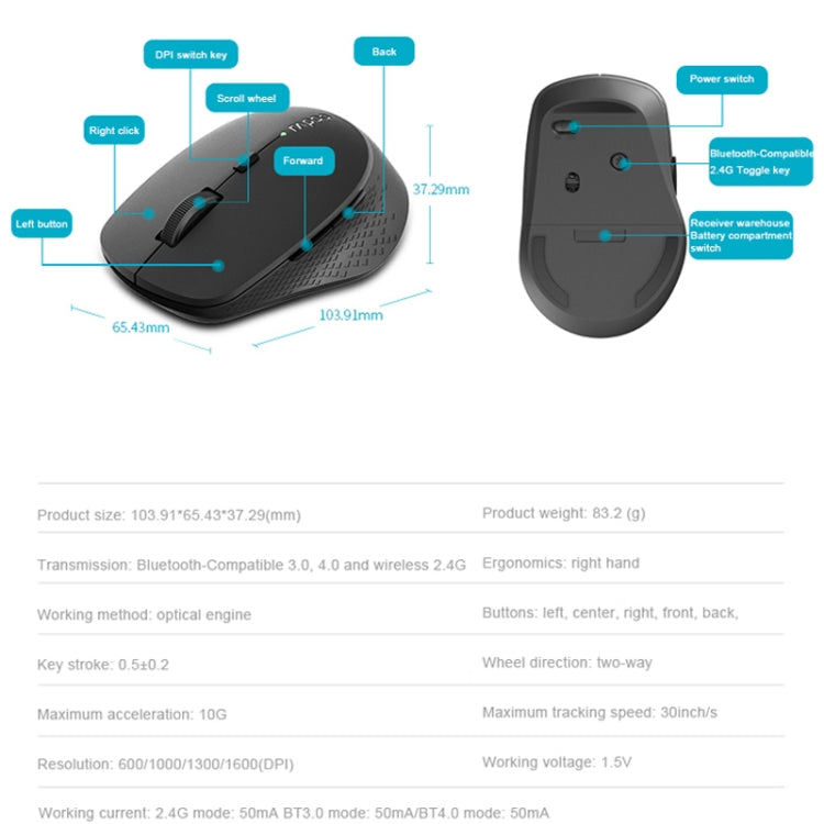 Rapoo M300G 1600DPI 3 Keys Laptop Office Silent Wireless Bluetooth Mouse(Deep Gray) - Wireless Mice by Rapoo | Online Shopping South Africa | PMC Jewellery | Buy Now Pay Later Mobicred