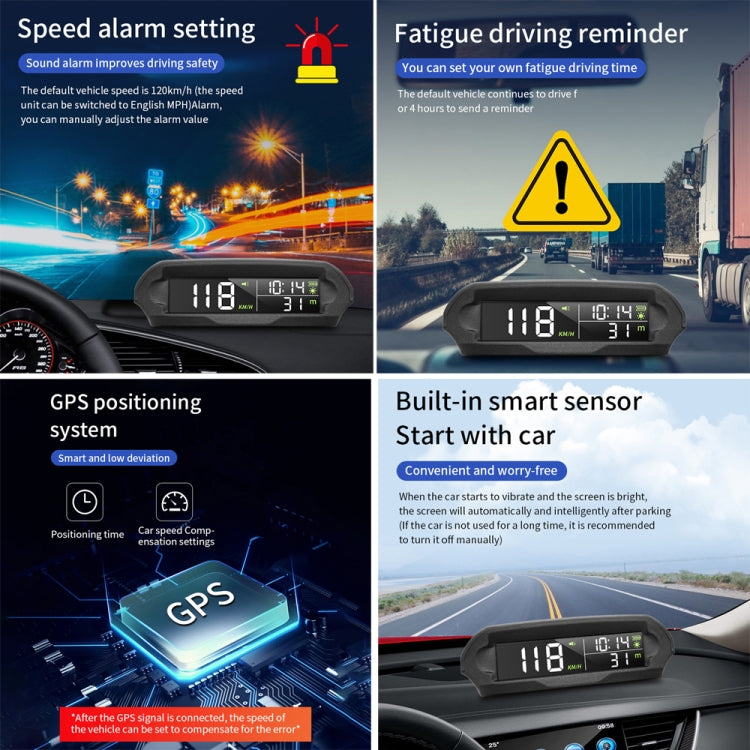 Car Solar HUD Tire Pressure Monitoring GPS Speed Time Altitude Table(Black) - Head Up Display System by PMC Jewellery | Online Shopping South Africa | PMC Jewellery | Buy Now Pay Later Mobicred