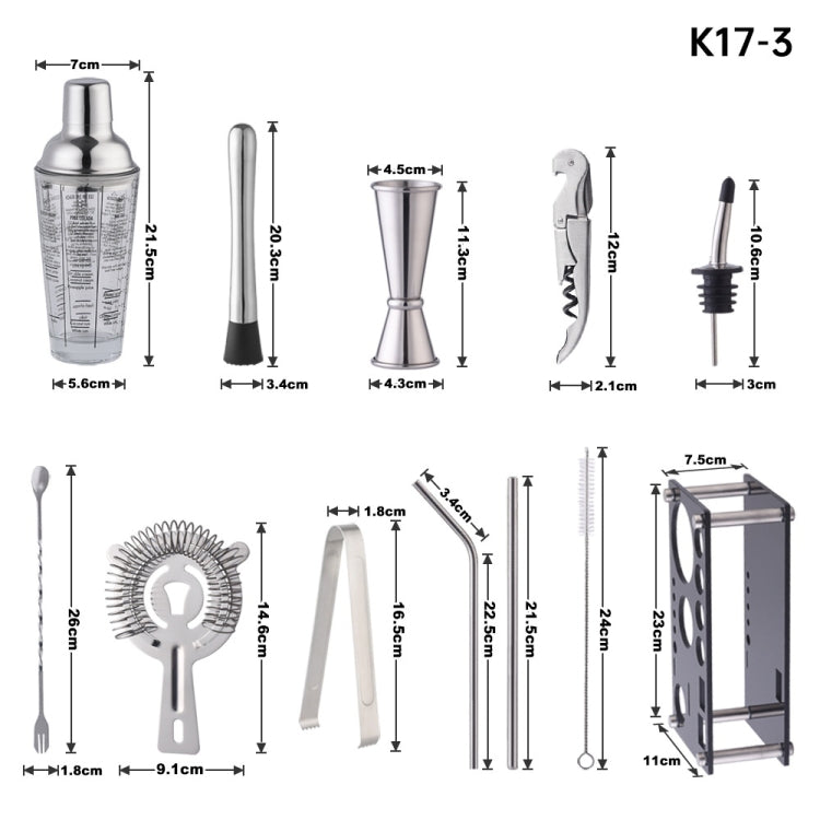 17 in 1 400ml Glass Shaker with Graduated Shaker Set(K17-3) - Bartending Tools by PMC Jewellery | Online Shopping South Africa | PMC Jewellery