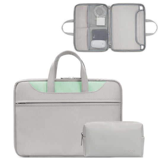 Baona BN-Q006 PU Leather Full Opening Laptop Handbag For 13/13.3 inches(Gray+Mint Green+Power Bag) - 13.3 inch by Baona | Online Shopping South Africa | PMC Jewellery | Buy Now Pay Later Mobicred