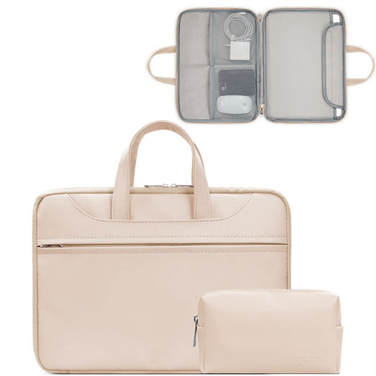 Baona BN-Q006 PU Leather Full Opening Laptop Handbag For 13/13.3 inches(Light Apricot Color+Power Bag) - 13.3 inch by Baona | Online Shopping South Africa | PMC Jewellery | Buy Now Pay Later Mobicred