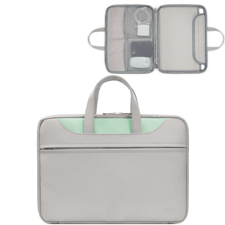 Baona BN-Q006 PU Leather Full Opening Laptop Handbag For 14 inches(Gray+Mint Green) - 15 inch by Baona | Online Shopping South Africa | PMC Jewellery | Buy Now Pay Later Mobicred