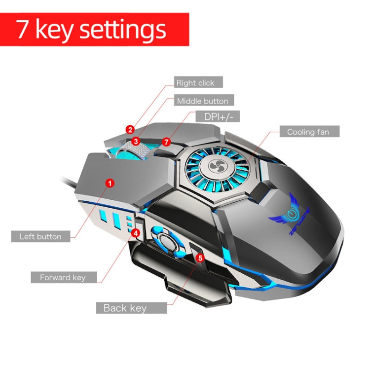 Zerodate G22 6 Keys Fan Cooled RGB Lighted Gaming Mice, Cable Length: 1.5m(Gray) - Wired Mice by Zerodate | Online Shopping South Africa | PMC Jewellery | Buy Now Pay Later Mobicred