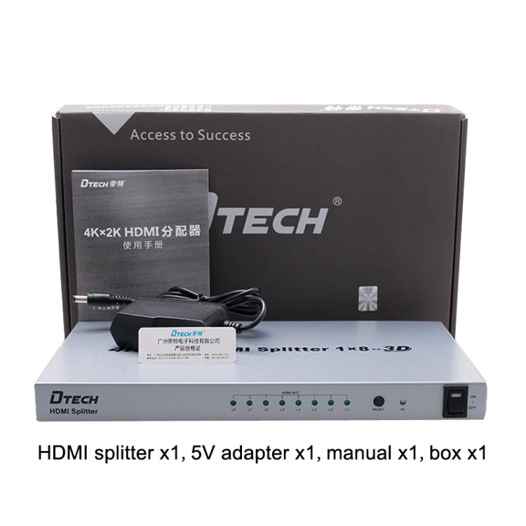 DTECH DT-7148 HDMI 2.0 1 In 8 Out 4K X 2K HD Splitter, CN Plug - Splitter by DTECH | Online Shopping South Africa | PMC Jewellery | Buy Now Pay Later Mobicred