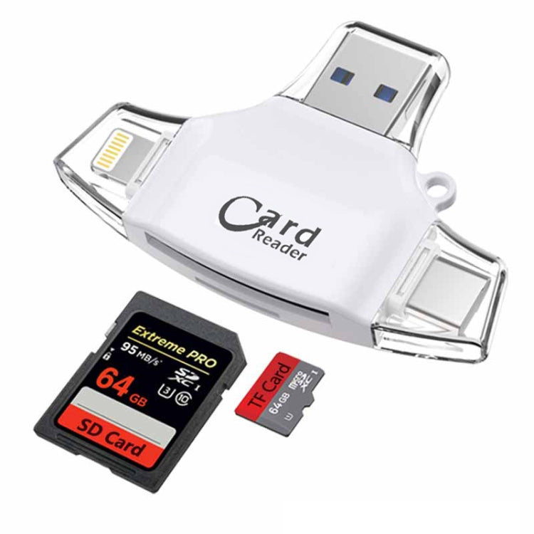 USB 2.0+8Pin +Type-C+Micro USB  4 In 1 Card Reader Supports Reading SD&TF Car(White) -  by null | Online Shopping South Africa | PMC Jewellery | Buy Now Pay Later Mobicred