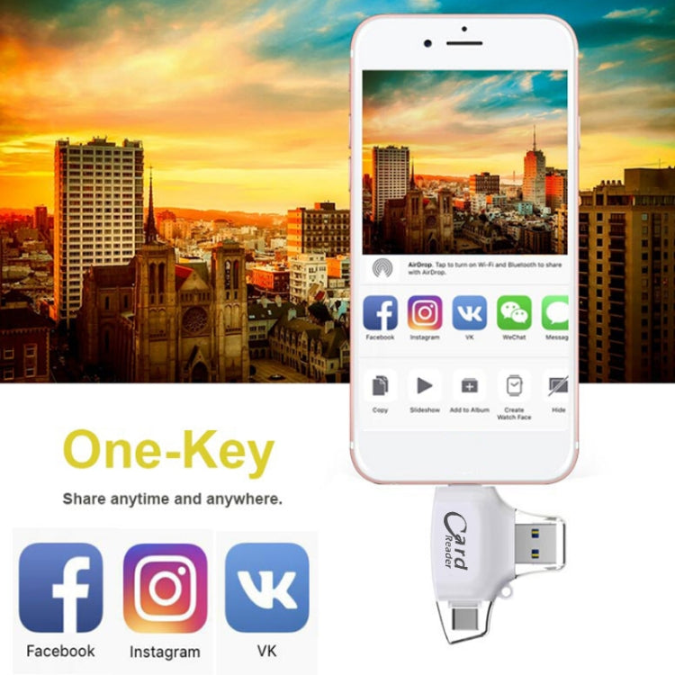 USB 2.0+8Pin +Type-C+Micro USB  4 In 1 Card Reader Supports Reading SD&TF Car(White) -  by null | Online Shopping South Africa | PMC Jewellery | Buy Now Pay Later Mobicred