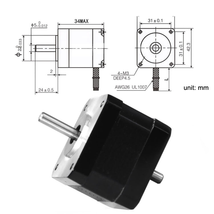 42BYGH34-1304B 1.3A 0.30N 3D Printer 42-Step Moto Dual Output Shaft Carving Machine - Parts by PMC Jewellery | Online Shopping South Africa | PMC Jewellery | Buy Now Pay Later Mobicred