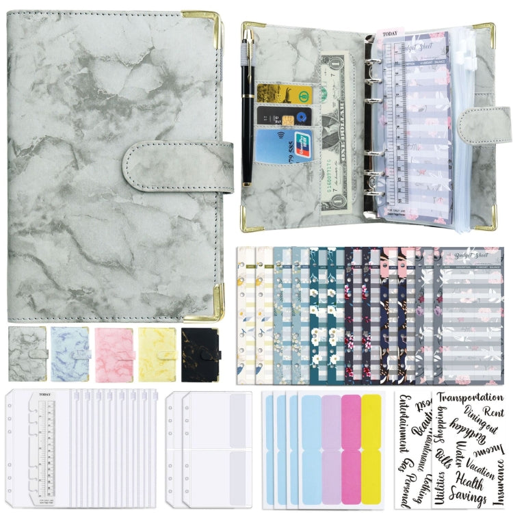 A6 Binder Budget Book Marbled Notebook PU Leather Binder(Gray) - Notebooks by null | Online Shopping South Africa | PMC Jewellery