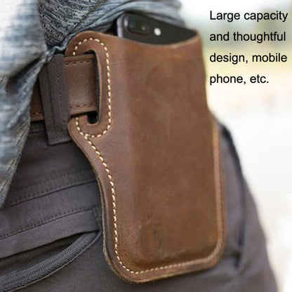EASYONLY ZPYB018 Leather Outdoor Sports Phone Pocket With Cover(Coffee) - Waist Bags by EASYONLY | Online Shopping South Africa | PMC Jewellery