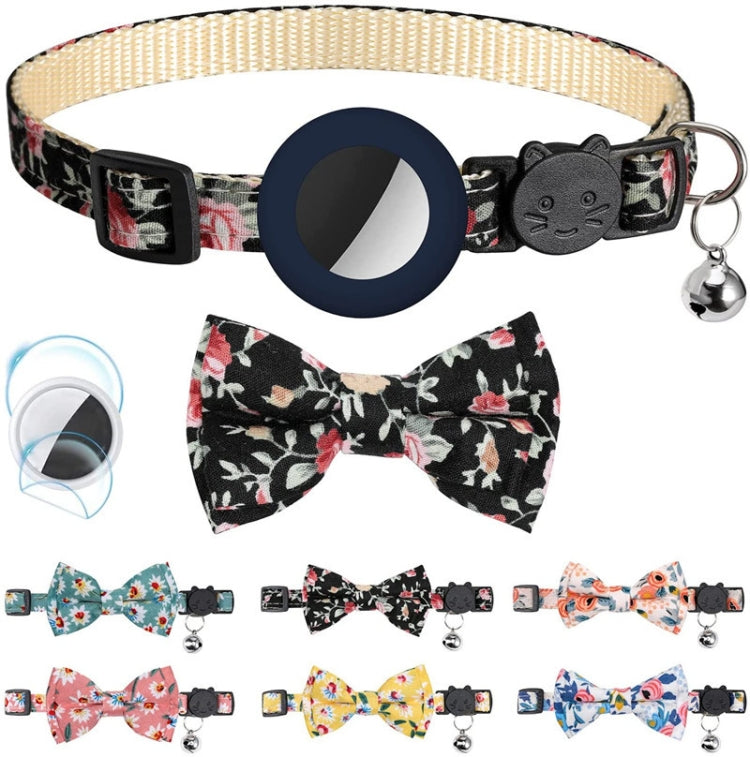 Anti-Lost Printed Bow Pet Collar with Bell for AirTag(Yellow) - Pet Series by PMC Jewellery | Online Shopping South Africa | PMC Jewellery