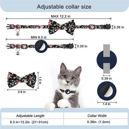 Anti-Lost Printed Bow Pet Collar with Bell for AirTag(Blue) - Pet Series by PMC Jewellery | Online Shopping South Africa | PMC Jewellery