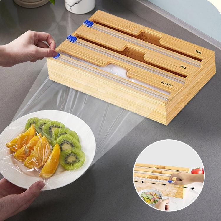 Aluminum Foil Wrap Dispenser Wood Storage Box for Kitchen Drawer,Style: Three Slots - Shelf by PMC Jewellery | Online Shopping South Africa | PMC Jewellery