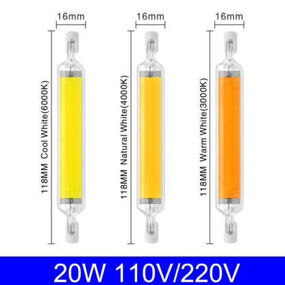 118mm 20W R7S LED COB Dimmer Glass Lamp Double-end Horizontal Plug-in Light(220V Warm White Light) - COB LED Light by PMC Jewellery | Online Shopping South Africa | PMC Jewellery