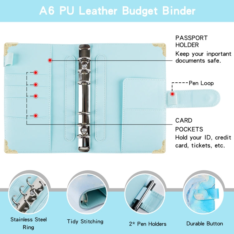 A6 Leather Loose-leaf Budget Book Handbook Notepad(Water Blue) - Notebooks by PMC Jewellery | Online Shopping South Africa | PMC Jewellery