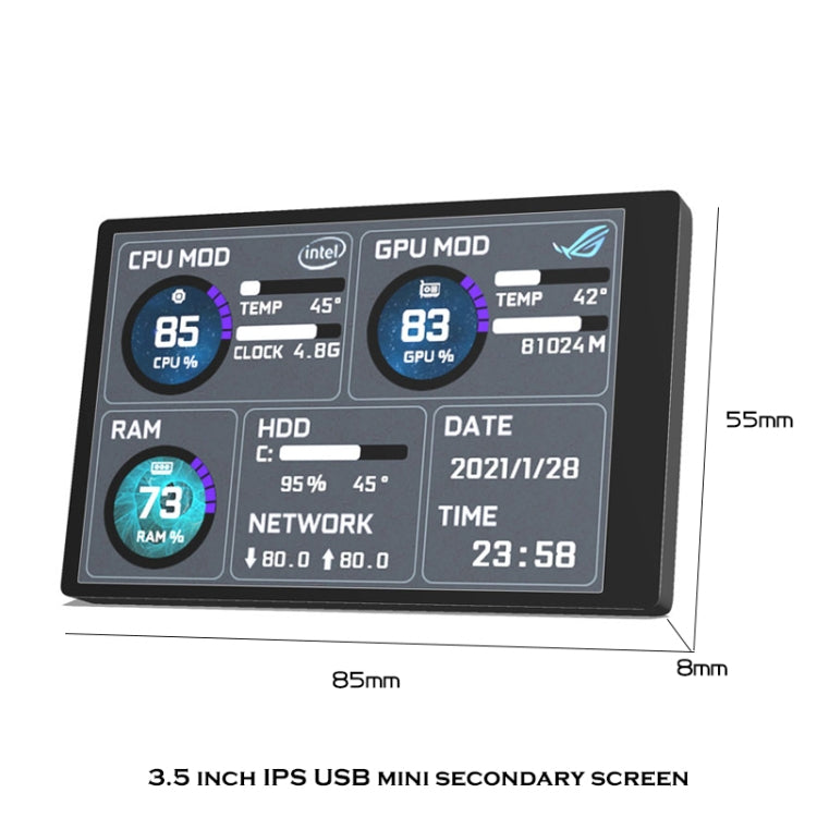 3.5 Inch IPS View All Computer Monitor USB Chassis Vice Screen Set 2 (Black) - Gadget by PMC Jewellery | Online Shopping South Africa | PMC Jewellery | Buy Now Pay Later Mobicred