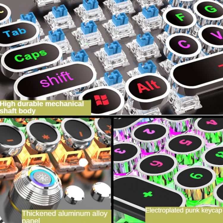 K820 104 Keys Retro Punk Plating Knob Glowing Wired Green Shaft Keyboard, Cable Length: 1.6m, Style: Running Lights (White) - Wired Keyboard by PMC Jewellery | Online Shopping South Africa | PMC Jewellery | Buy Now Pay Later Mobicred