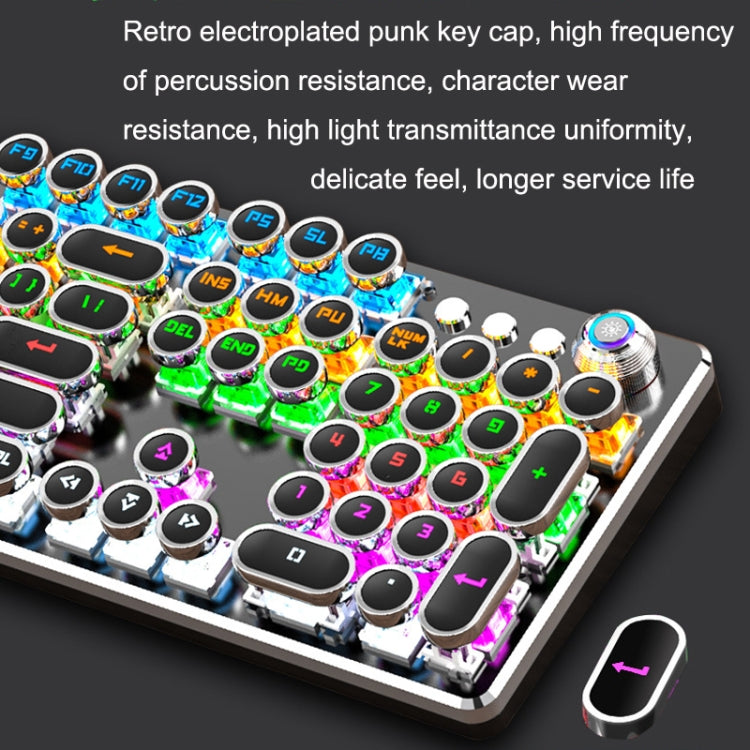 K820 104 Keys Retro Punk Plating Knob Glowing Wired Green Shaft Keyboard, Cable Length: 1.6m, Style: Running Lights (White) - Wired Keyboard by PMC Jewellery | Online Shopping South Africa | PMC Jewellery | Buy Now Pay Later Mobicred