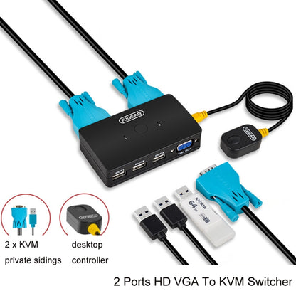 FJGEAR FJ-210UK 2 Ports HD VGA To KVM Switcher With Desktop Controller(Black) - Switch by FJGEAR | Online Shopping South Africa | PMC Jewellery | Buy Now Pay Later Mobicred