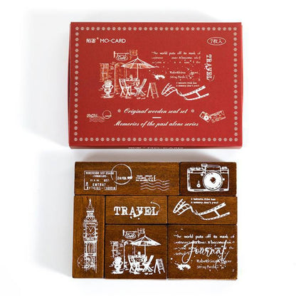 MOCARD 7 In 1 Wooden Stamp Set Handbook DIY Material(Senyu Traveler) - Handbook Decorative Stickers by MOCARD | Online Shopping South Africa | PMC Jewellery