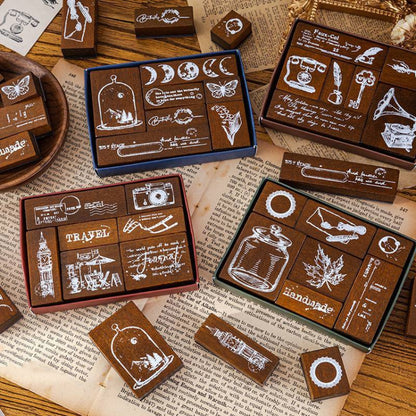 MOCARD 7 In 1 Wooden Stamp Set Handbook DIY Material(Senyu Traveler) - Handbook Decorative Stickers by MOCARD | Online Shopping South Africa | PMC Jewellery