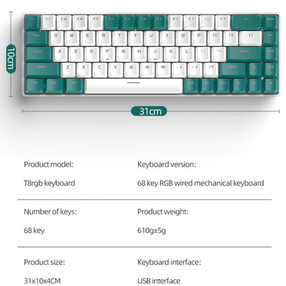 ZIYOU LANG T8 68 Keys RGB Gaming Mechanical Keyboard, Cable Length: 1.5m, Style: Micro Light Version Green Shaft - Wired Keyboard by ZIYOU LANG | Online Shopping South Africa | PMC Jewellery | Buy Now Pay Later Mobicred