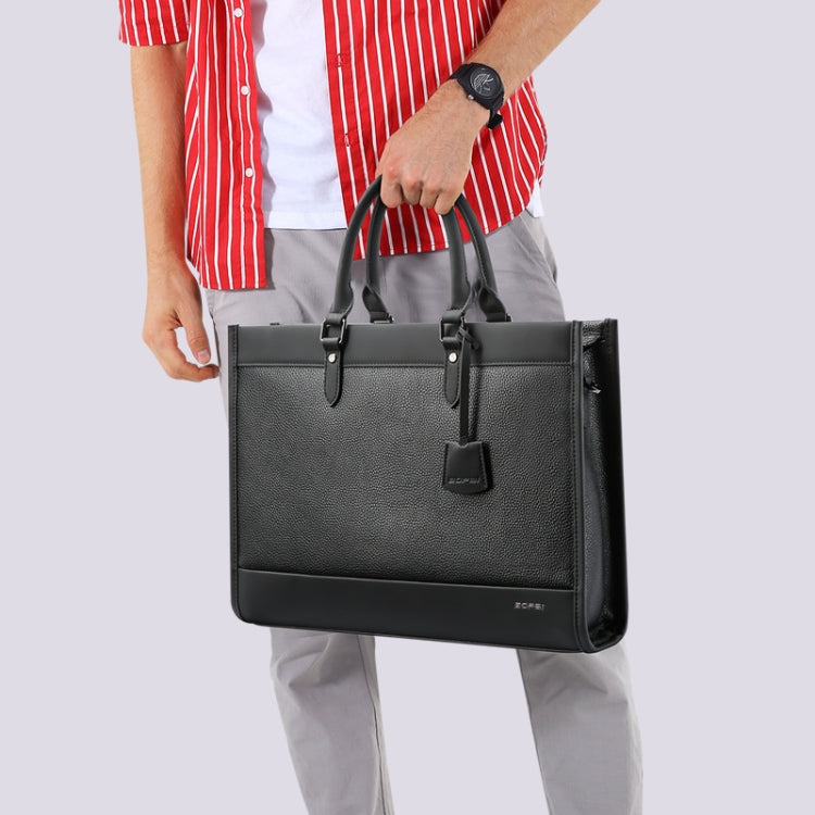 Bopai 11-98811 Leather Business Large-capacity Laptop Handbag Messenger Briefcase(Black) - 14.1 inch by Bopai | Online Shopping South Africa | PMC Jewellery | Buy Now Pay Later Mobicred