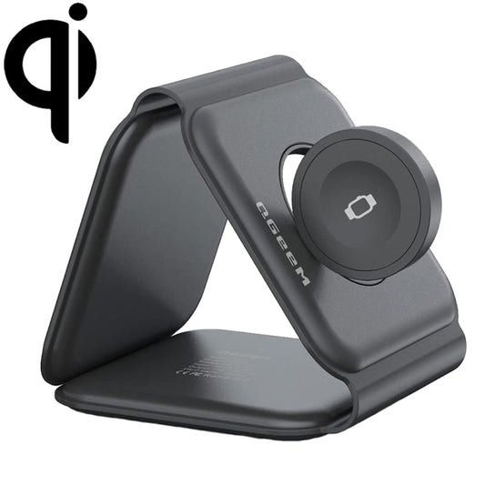 QGeeM WC07 3 In 1 Foldable Magnetic Phone Wireless Charger, US Plug(Black) - Wireless Charger by QGeeM | Online Shopping South Africa | PMC Jewellery | Buy Now Pay Later Mobicred