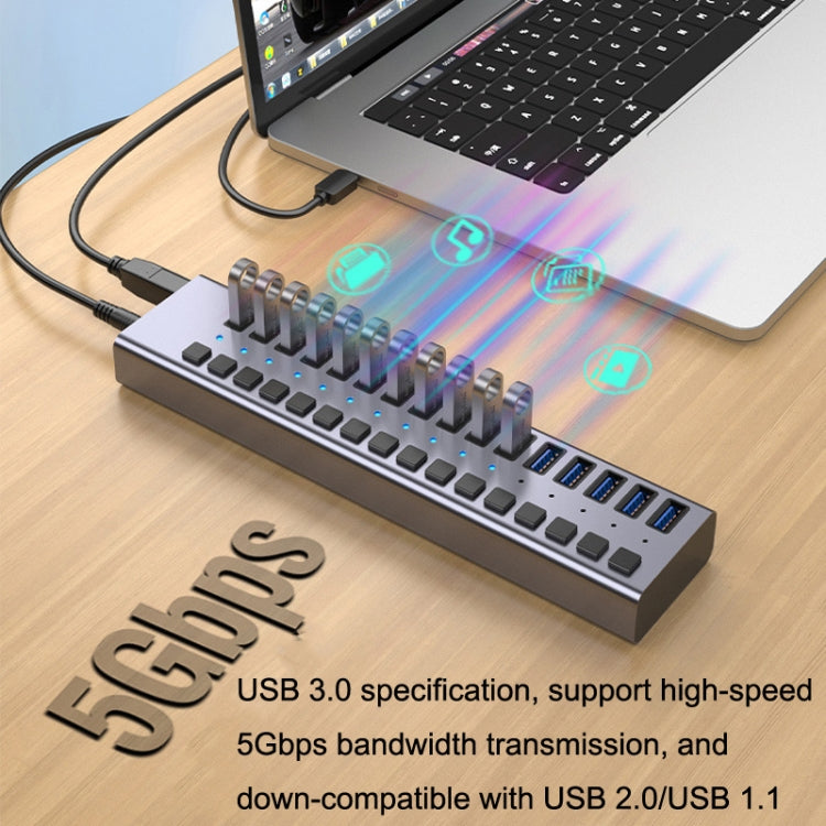 HS-716MG USB3.0 Plastic Shell Black 10 Ports 12V/4A Extension Docking Computer Camera HUB - USB 3.0 HUB by PMC Jewellery | Online Shopping South Africa | PMC Jewellery | Buy Now Pay Later Mobicred