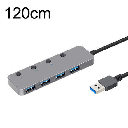 HS0059 Independent Switch USB 3.0 4 Ports Extension Type-C / USB-C Aluminum Alloy HUB, Cable Length: 120cm - USB 3.0 HUB by PMC Jewellery | Online Shopping South Africa | PMC Jewellery | Buy Now Pay Later Mobicred