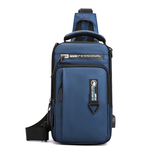 HAOSHUAI 1100-17 Men Chest Bag Casual Shoulder Bag USB Charging Chest Bag(Dark Blue) - Crossbody Bags by HAOSHUAI | Online Shopping South Africa | PMC Jewellery