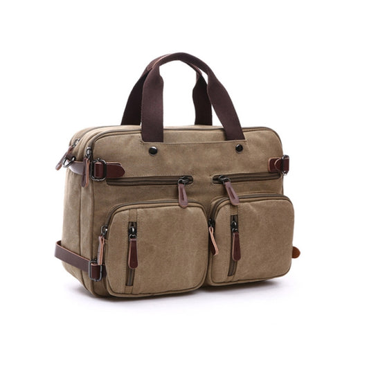Casual Canvas Three-Purpose Business Briefcase Computer Bag, Color: Khaki Small - Handbags by PMC Jewellery | Online Shopping South Africa | PMC Jewellery