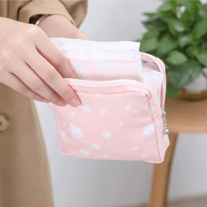Girls Portable Sanitary Napkin Storage Bag Cosmetic Lipstick Bag(White Leaf) - Storage Bags by PMC Jewellery | Online Shopping South Africa | PMC Jewellery