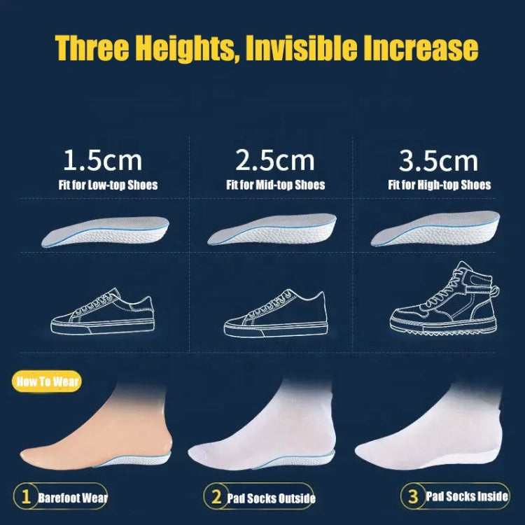 3pairs Boost Half Height Increase Shoe Insoles For Men Women,Spec: 1.5cm Gray(Free Size) - Shoes Care by PMC Jewellery | Online Shopping South Africa | PMC Jewellery