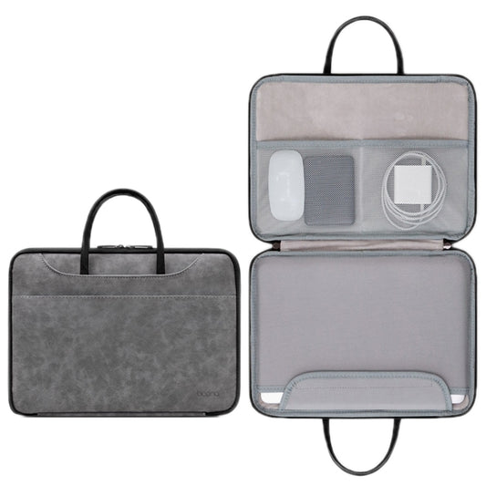 Baona Leather Fully Open Portable Waterproof Computer Bag, Size: 13/13.3 inches(Gray Black) - 13.3 inch by Baona | Online Shopping South Africa | PMC Jewellery | Buy Now Pay Later Mobicred