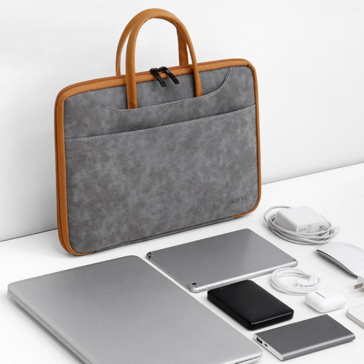 Baona Leather Fully Open Portable Waterproof Computer Bag, Size: 15/15.6/16 inches(Gray Brown) - 15 inch by Baona | Online Shopping South Africa | PMC Jewellery | Buy Now Pay Later Mobicred