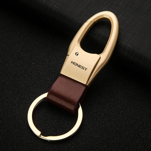 HONEST Leather Car Keychain Simple Circle Ring Pendant Keychain(Sand Gold) - Key Rings by HONEST | Online Shopping South Africa | PMC Jewellery
