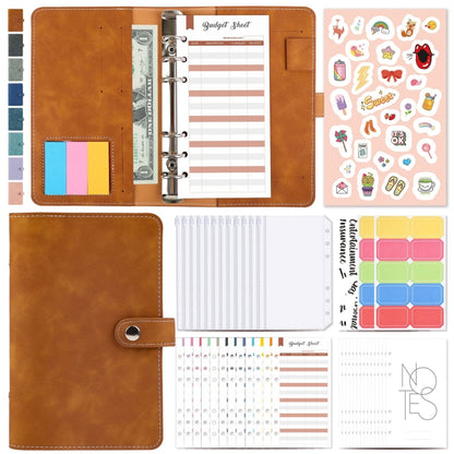 H666 A6 Loose-leaf Binder Cash Budget Handbook Vintage PU Leather Notebook with Window(Amber Brown) - Notebooks by PMC Jewellery | Online Shopping South Africa | PMC Jewellery