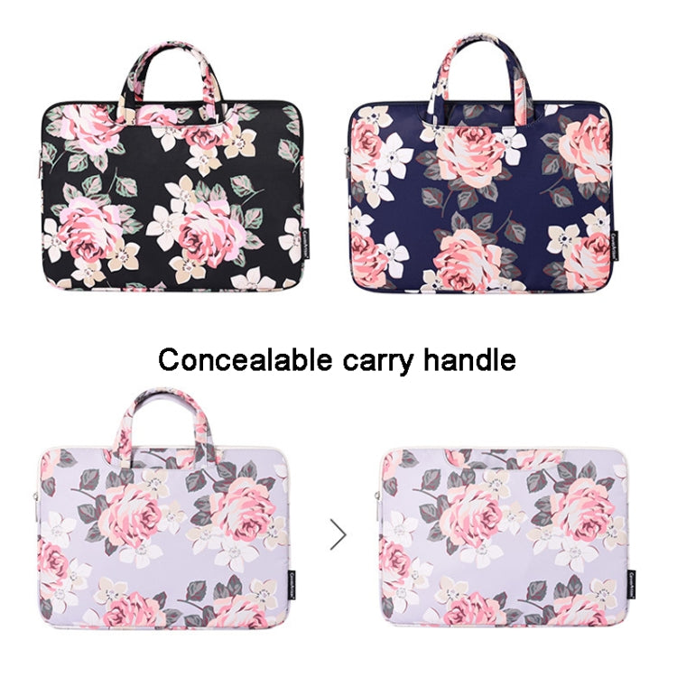 H40-B01 White Rose Pattern Laptop Case Bag Computer Liner Bag With Handle, Size: 14 Inch(Blue) - 14.1 inch by PMC Jewellery | Online Shopping South Africa | PMC Jewellery | Buy Now Pay Later Mobicred